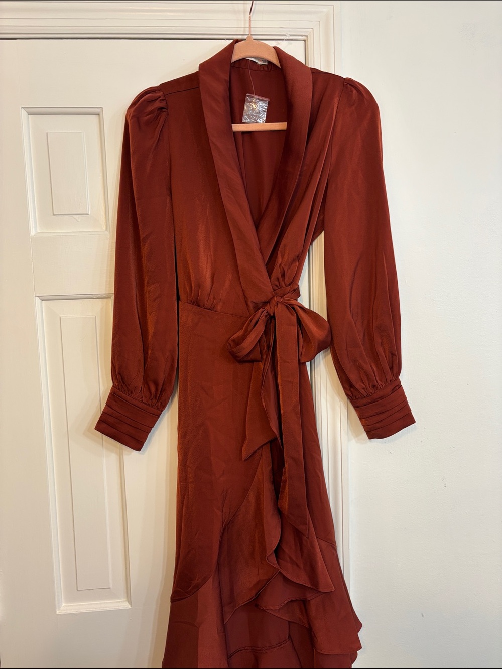 Lush Rust Wrap Long Sleeve Midi Dress